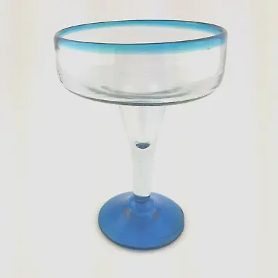Buy Amici Mexican Glassware Cobalt Blue Rim Hand Blown Margarita Glass 15oz • 7.30£