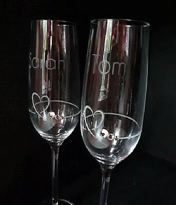 Buy Pair Of Champagne Flutes With Swarovski Crystals - Personalised With Any Name  • 26.95£