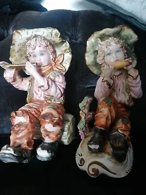 Buy 2 Capodimonte Figurines Boys Peasants Playing Flute & Horn 10   • 160£