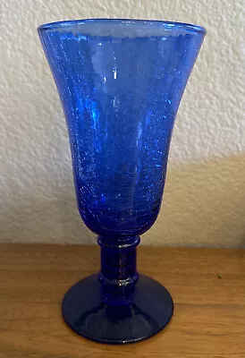 Buy Cobalt Blue  Crackle  Footed Drinking Cordial Glass 8” • 18.81£