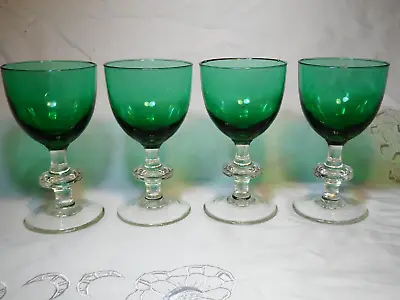 Buy Set Of 4 Vintage Murano Or Bohemian Green Art Glass Hock / Wine Glasses 6  • 65£
