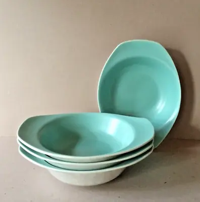 Buy 4 Poole Pottery Twintone C57 Eared Cereal Soup Bowls Dishes Ice Green & Seagull • 12£