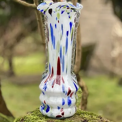 Buy ART Glass Vase Tall Bohemian Czech Spatter - Vintage Retro @13.5” Venetian Style • 24.99£
