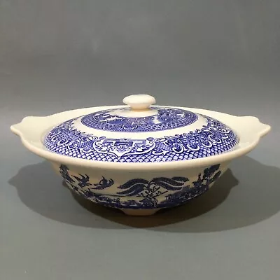Buy English Ironstone Tableware “ Old Willow “ Blue & White Covered Veg Dish • 14.95£