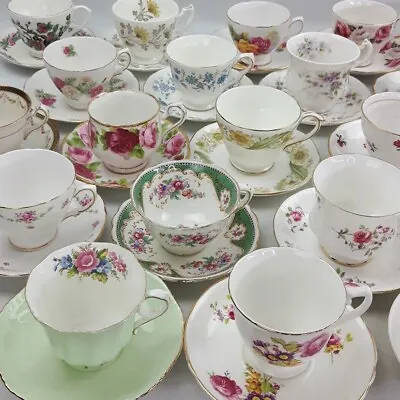Buy Vintage English Bone China Floral Tea Cups & Saucers - Sold Individually • 7£