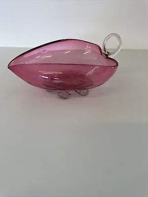 Buy Vintage Unique Cranberry Glass Bon Bon Dish Clear Handle/feet 16 X 12 X 7 Cm (J) • 24.99£