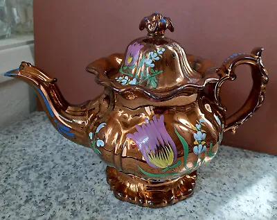 Buy Welsh Gaudy? Bronze Flowered Teapot • 2.49£