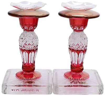 Buy Authentic Handmade Westmoreland Wakefield Flash Ruby Red Candlestick Holders • 47.41£