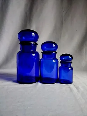 Buy Vintage Apothecary Cobalt Blue Dark Academia Glass Jars Bottles Trio Set • 60£