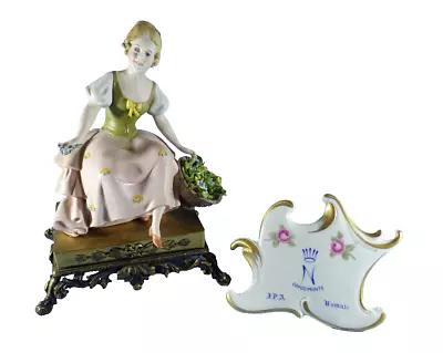 Buy Rare Capodimonte Triade Benacchio Figure Lady With Flower Basket On A Brass Base • 80£