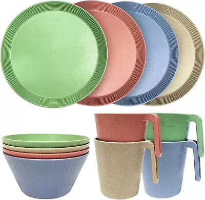 Buy Hobein Plastic Dinnerware Sets Of 12 Pieces, Camping Tableware, Lightweight • 26.99£