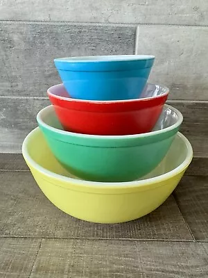 Buy Vintage Pyrex Primary Colors Mixing Bowls Set Of 4 Yellow Green Red Blue 401-404 • 142.08£