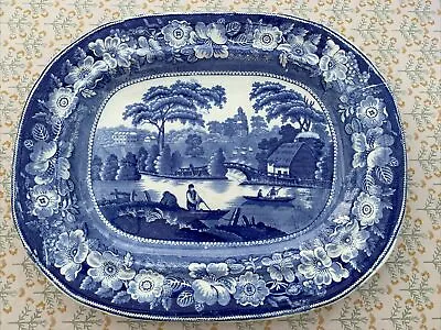 Buy Antique Blue And White Transferware Meat Platter Wild Rose  46 X 37 Cm • 23.27£
