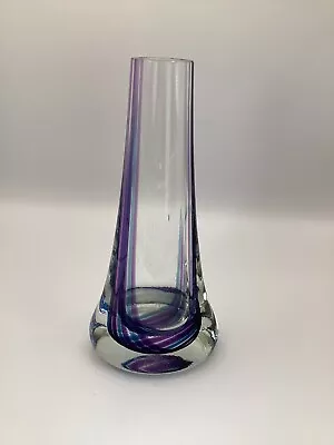 Buy Vintage  Caithness Art Glass Bud Vase 17.5cms High Oban Swirl Blue Purple • 7£