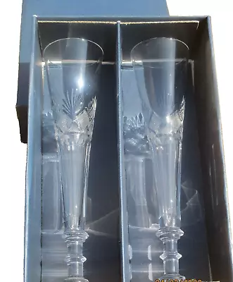 Buy Bohemian Czech Clear Crystal Champagne Flutes Glasses Set Of 2 In Box • 9.49£