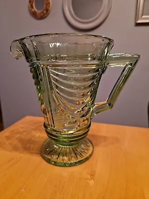 Buy Vintage Art Deco Sowerby Green Glass Large Pedestal Jug Lemonade Pitcher Vase • 16£