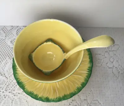Buy Crown Ducal Yellow And Green Sauce Bowl Saucer And Ladle • 8.95£