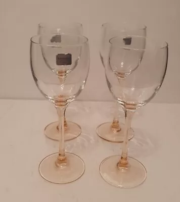 Buy Set Of 4 Vintage Luminarc Arcoroc Rosaline Pink Stem White Wine Glasses 1970's • 20£