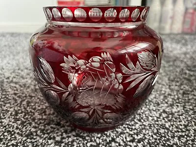Buy Val St Lambert? Loetz? Red & Clear Cut Glass Vase Vintage Bohemian • 39.99£