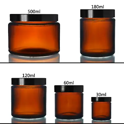Buy 30ml - 500ml AMBER Glass Jars + Air Tight Lid Cosmetics, Candle Jar, Herb Stash • 10.99£
