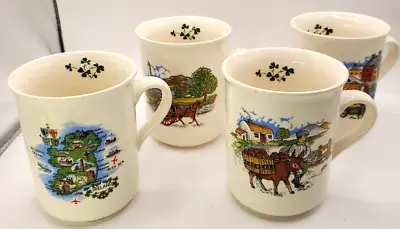 Buy Carrigdhoun Pottery Ltd Mug Cup Ireland Irish Set Of 4 Bright Colorful Scenes • 41.79£