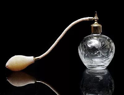Buy Vintage Stuart Crystal Cut Glass Cascade Floral Etched Perfume Atomiser... • 27.90£