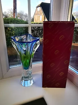 Buy Large Vintage Czech Chribska Blue, Green & Clear Art Glass Vase By J. Hospodka • 125£