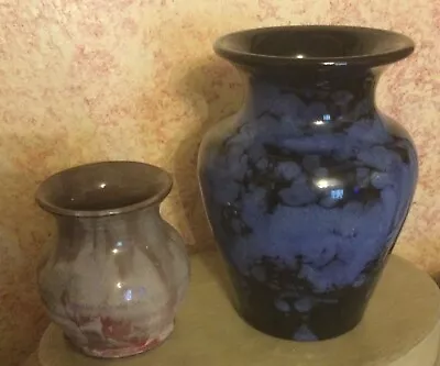 Buy Vintage Ewenny Studio Pottery Large 6  Blue Black Glazed Vase & Small Brown Vase • 12£