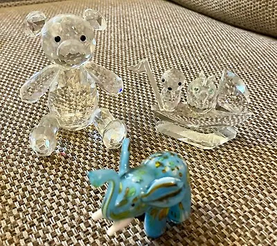 Buy Two Crystal Ornaments (Swarovski?) And Glass Millefiori Elephant Paperweights • 3.95£