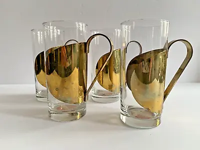 Buy MCM Set/4 Danish Hot Toddy Glasses Brass Handle Denmark Scanmalay Vintage • 57.90£