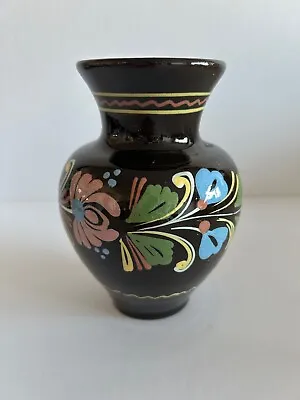 Buy Foreign Brown Hand Painted Pottery Vase 14.5cm Tall • 4.49£