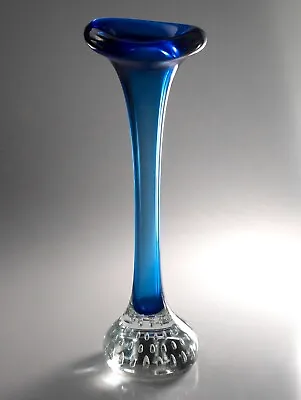 Buy Swedish Åseda Glasbruk Jack In The Pulpit Stem Glass Vase Cobalt Blue Bullicante • 22.60£