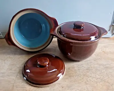 Buy 2 X Individual Casserole Dishes - Denby Homestead Brown - Lid Pot Blue Vintage • 15£