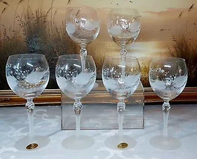 Buy *STUNNING* 6x Mirror Bohemia Crystal Wine Glasses Frosted Etched Handmade • 49.95£