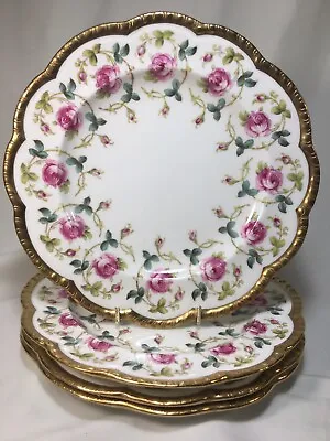 Buy (4) Cauldon Heavy Gold & Pink Rose 8.5 Inch PLATE For W.H. Plummer, NY - N5286 • 105.49£