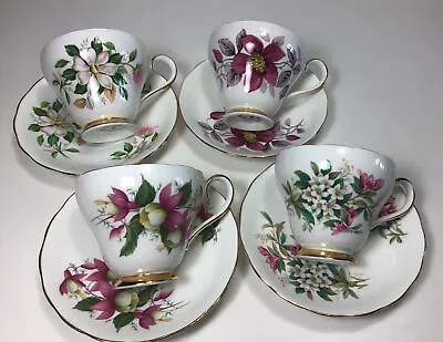 Buy Vintage Set 4 Royal Adderley Floral Tea Cups & Saucers - Ridgway Potteries LTD • 38.06£