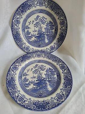 Buy Pair Two English Ironstone Tableware Willow Pattern Plates  24cm  9.75  Diameter • 14.40£