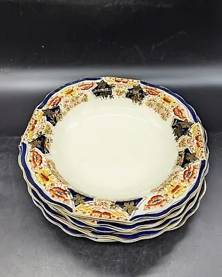 Buy Vintage Myott Son & Co Staffordshire Derbytone Rimmed Soup Bowls Set/6 Cobalt  • 98.62£