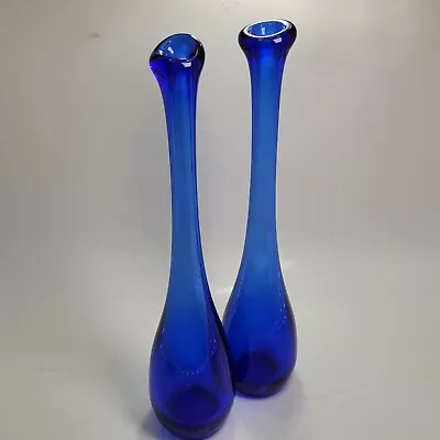 Buy Studio Art Glass Cobalt Blue Stretch Swung Bud Vases Set Of 2 • 21.26£
