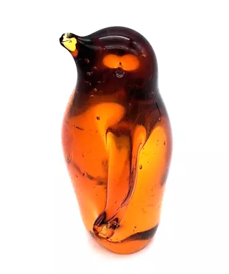 Buy Amber Glass 3.5 Inch Penguin Paperweight Studio Crafted Retro 70's Ornament VGC • 9.99£
