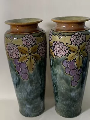Buy Pair Royal Doulton Vases Lambeth Grape Vines Florrie Jones 8318 1922-1927 12  • 175£