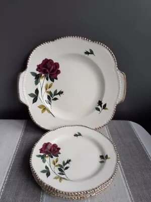 Buy Wood & Sons Plates X 5 Red Roses Gilt Edged See Description Pre-loved Vintage  • 7.90£