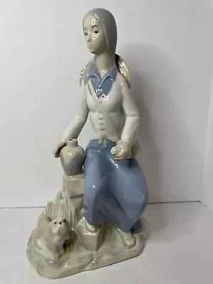 Buy NAO By Lladro Girl Sitting Holding A Jug With Her Dog. Hand Made In Spain • 94.83£