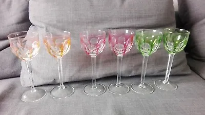 Buy Old Antique Moser Bohemian Czech Cut To Crystal Multicolor Set Of 6 Wine Glasses • 265.04£