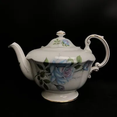 Buy Paragon Bone China Teapot Blue Rose Vintage Floral Gold Detailing Queen -CP • 7.99£
