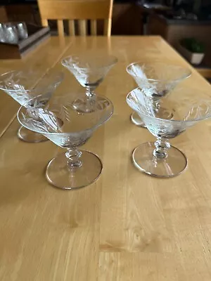 Buy Set Of 5 Cambridge Glass Maryland Clear Etched Sorbet Tall Champagne • 14.23£