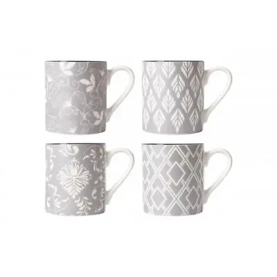 Buy Set Of 4 Porcelain Mugs Coffee Tea Cup 17oz Grey White Floral Geometric • 15.99£