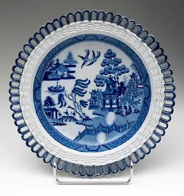 Buy Antique 19 C Victorian Staffordshire Pearlware Blue & White Willow Pierced Plate • 48.30£