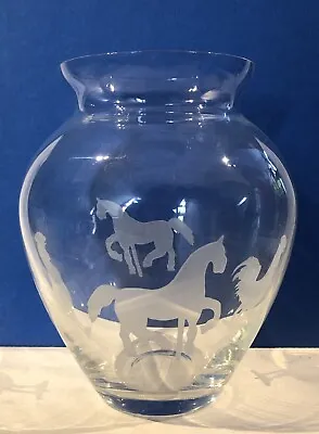 Buy Beautiful Vintage VASE 19cm (7.5”) High. Clear Glass, Etched Farm Animals. VGC • 12£