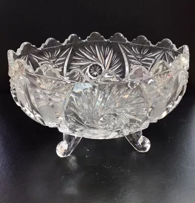 Buy Stunning Vintage Crystal Cut Glass Curled Glass Feet Oval Boat Shape Dish  • 7£